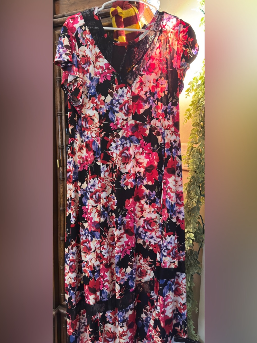 torrid Black Maxi Dress with Pink, Red & Purple Floral Print